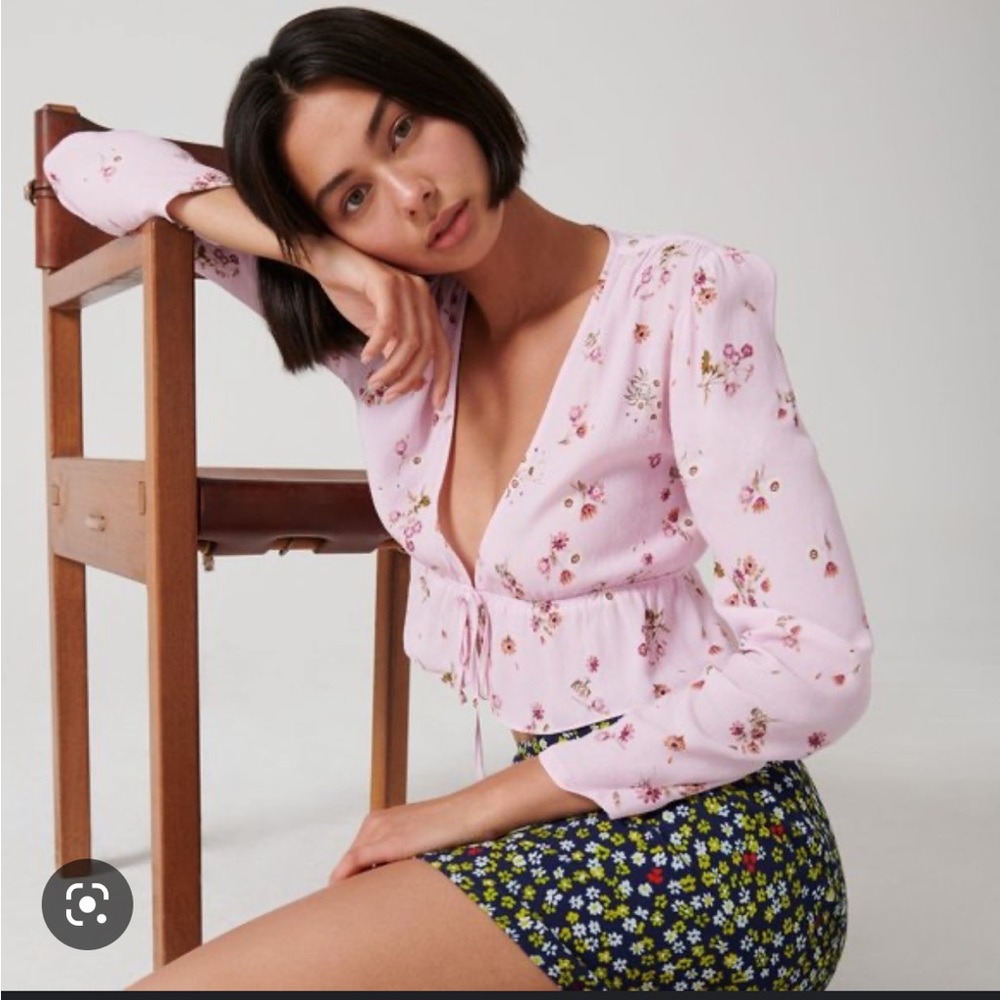 Aritzia Sunday Best Pink Tie Blouse